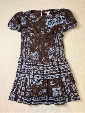 GB girls Brown Dress with Blue Floral Print